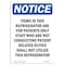 Signmission Safety Sign, OSHA Notice, 24" Height, Rigid Plastic, Items In This Refrigerator Are Sign, Portrait OS-NS-P-1824-V-13745 - alternate 1